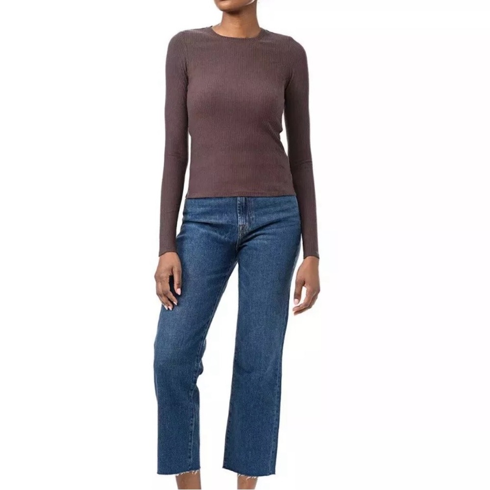 Splendid Womens Rib Classic Long Sleeve Crew Neck Tee, Size XL , XXL Color Brown